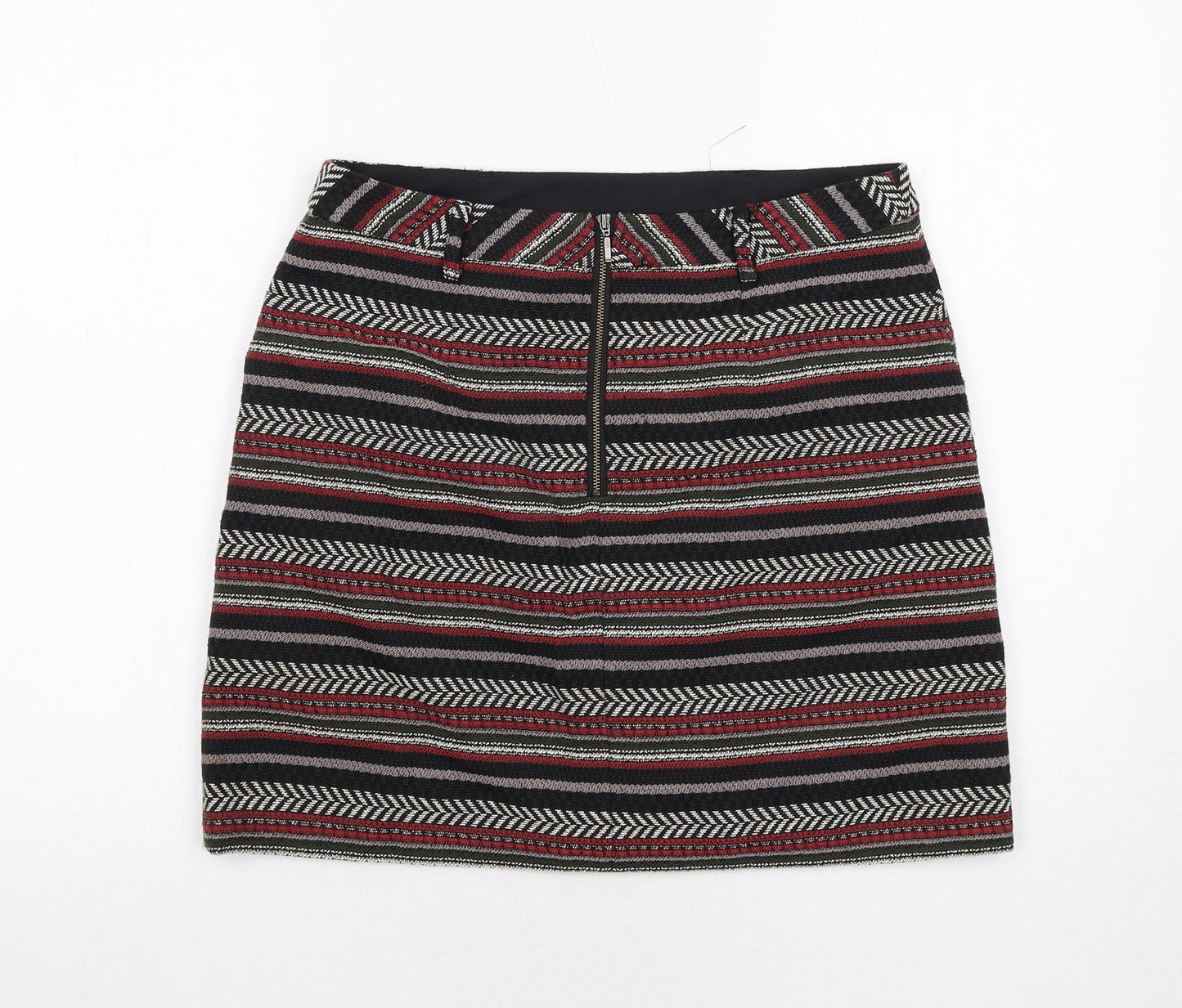 Marks and Spencer Womens Black Geometric Polyester A-Line Skirt Size 10 Zip