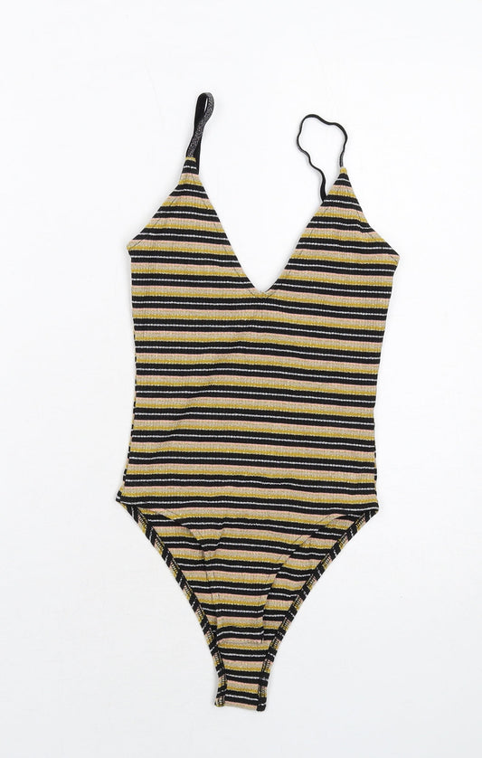 Topshop Womens Multicoloured Striped Viscose Bodysuit One-Piece Size 6 Snap