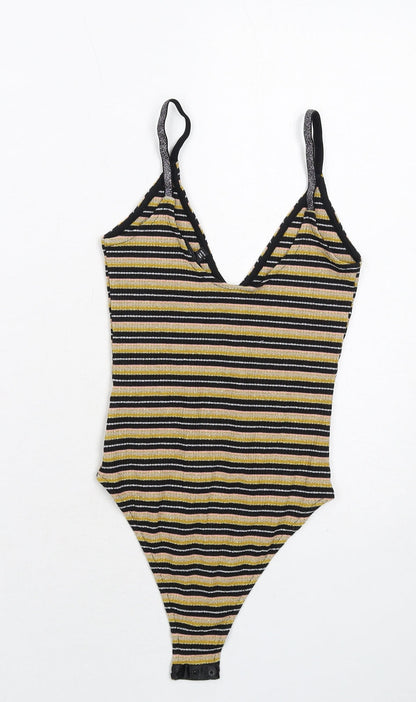 Topshop Womens Multicoloured Striped Viscose Bodysuit One-Piece Size 6 Snap