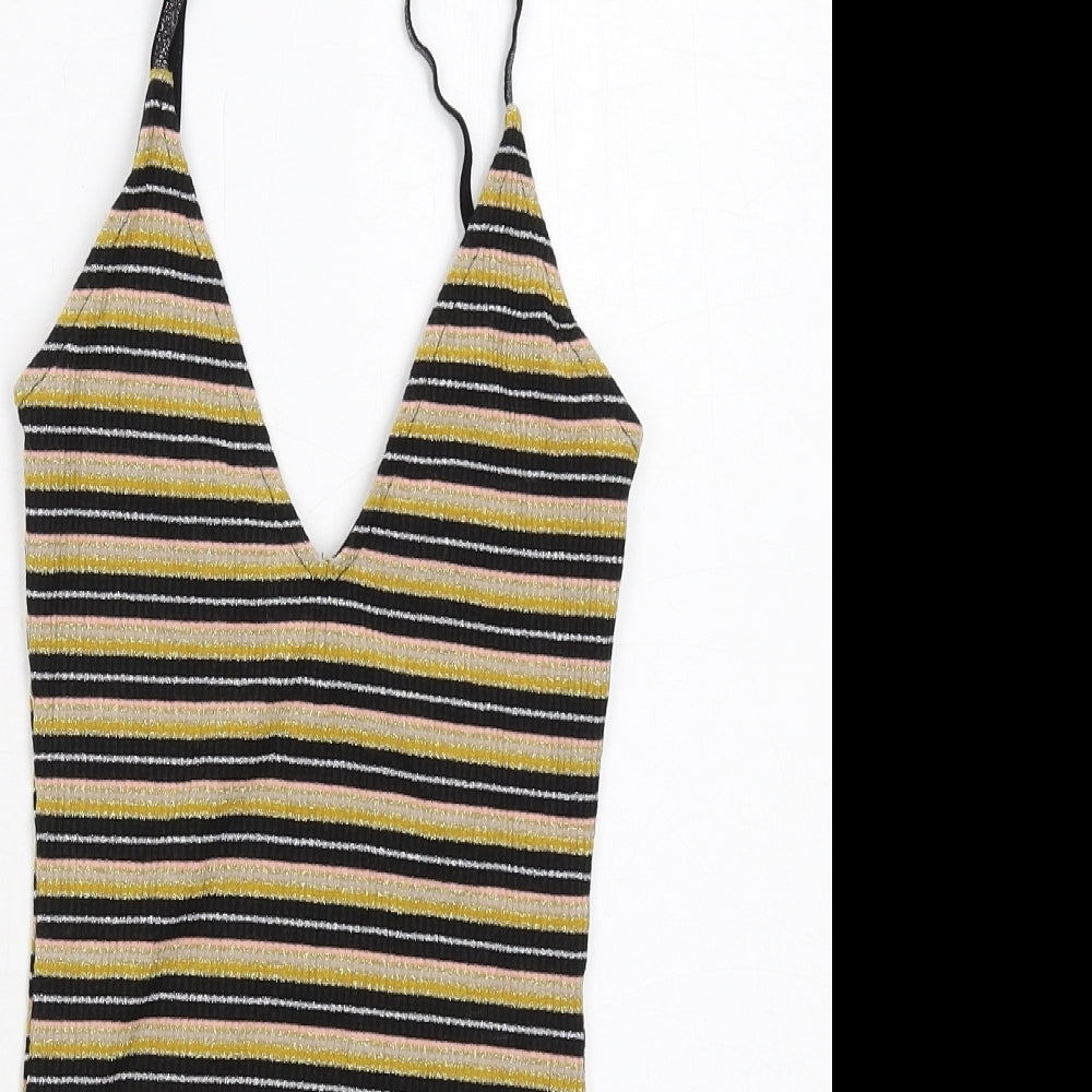 Topshop Womens Multicoloured Striped Viscose Bodysuit One-Piece Size 6 Snap