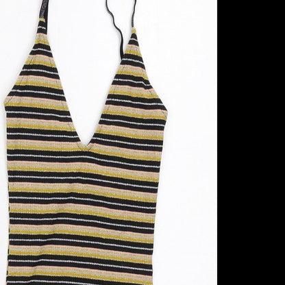 Topshop Womens Multicoloured Striped Viscose Bodysuit One-Piece Size 6 Snap