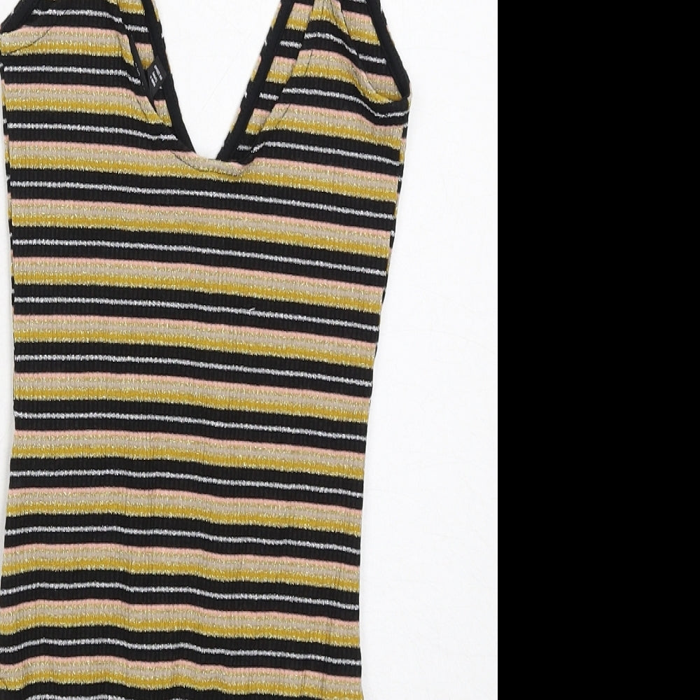 Topshop Womens Multicoloured Striped Viscose Bodysuit One-Piece Size 6 Snap