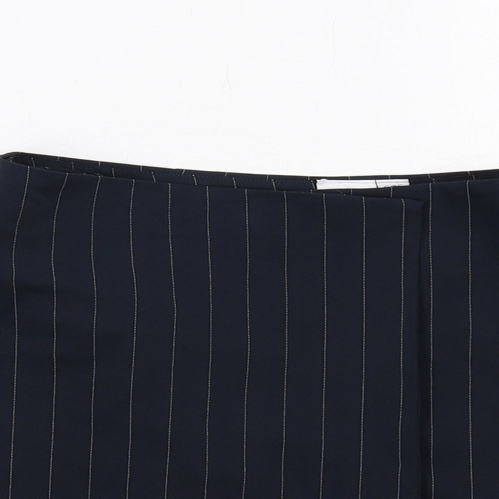 COLLUSION Womens Blue Striped Polyester A-Line Skirt Size 12 Button