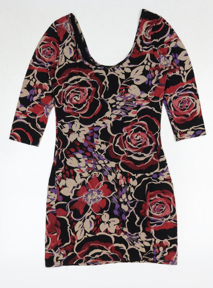 Miso Womens Multicoloured Floral Viscose Mini Size 10 Scoop Neck Pullover