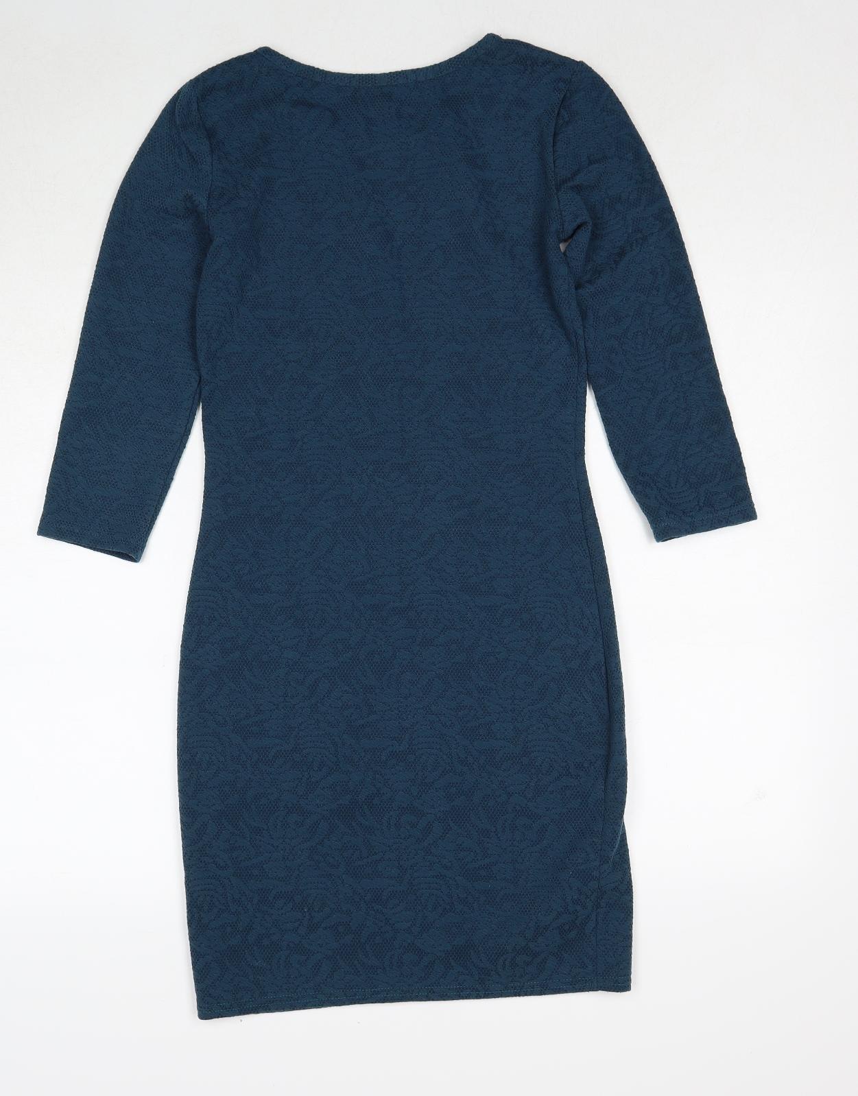 New Look Womens Blue Polyester Pencil Dress Size 10 Boat Neck Pullover