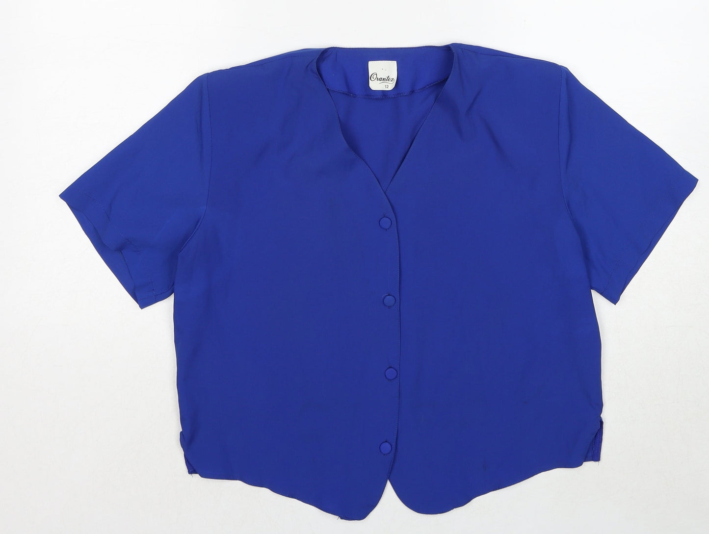 Orantez Womens Blue Polyester Basic Button-Up Size 12 V-Neck