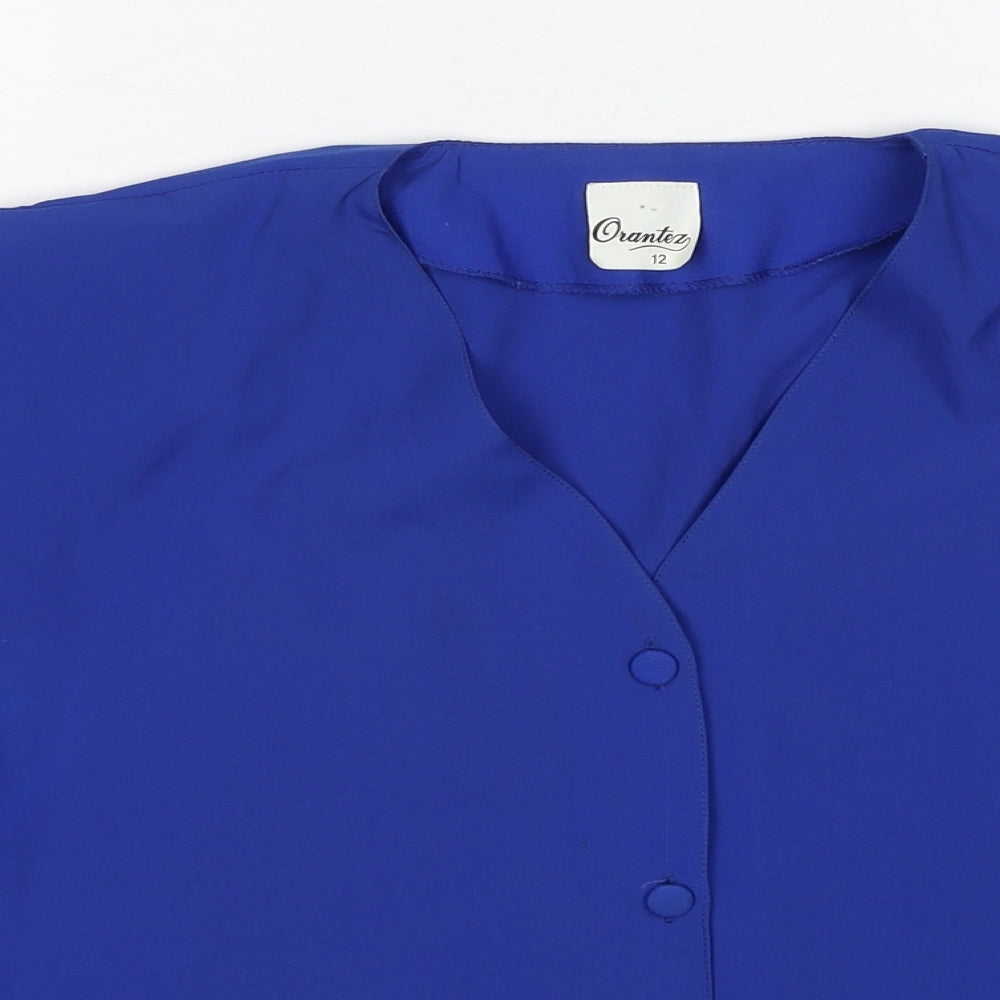 Orantez Womens Blue Polyester Basic Button-Up Size 12 V-Neck