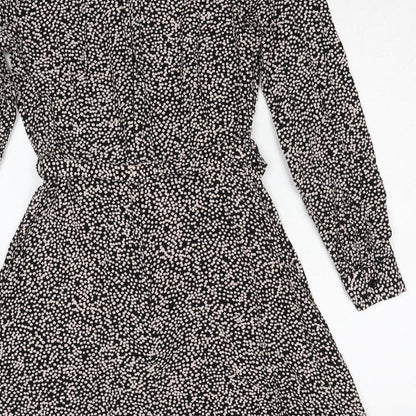 Warehouse Womens Black Geometric Viscose Fit & Flare Size 8 Round Neck Zip