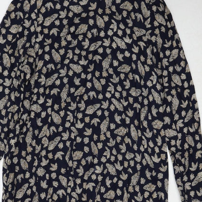 BHS Womens Blue Geometric Viscose A-Line Size 10 Boat Neck Pullover - Tie Detail