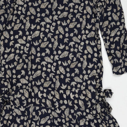 BHS Womens Blue Geometric Viscose A-Line Size 10 Boat Neck Pullover - Tie Detail