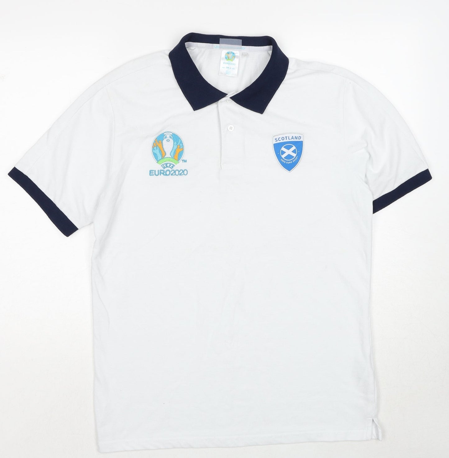 UEFA EURO Mens White Cotton Polo Size L Collared Pullover - Euro 2020