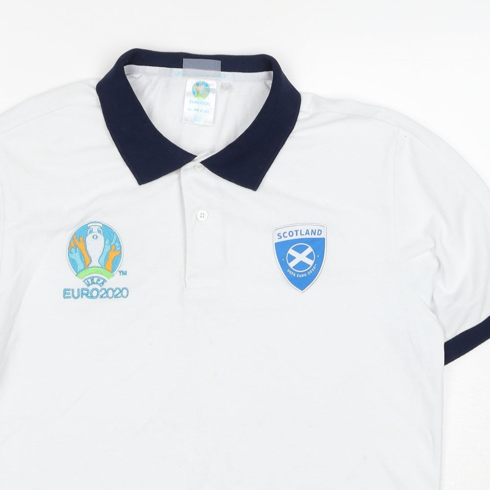 UEFA EURO Mens White Cotton Polo Size L Collared Pullover - Euro 2020