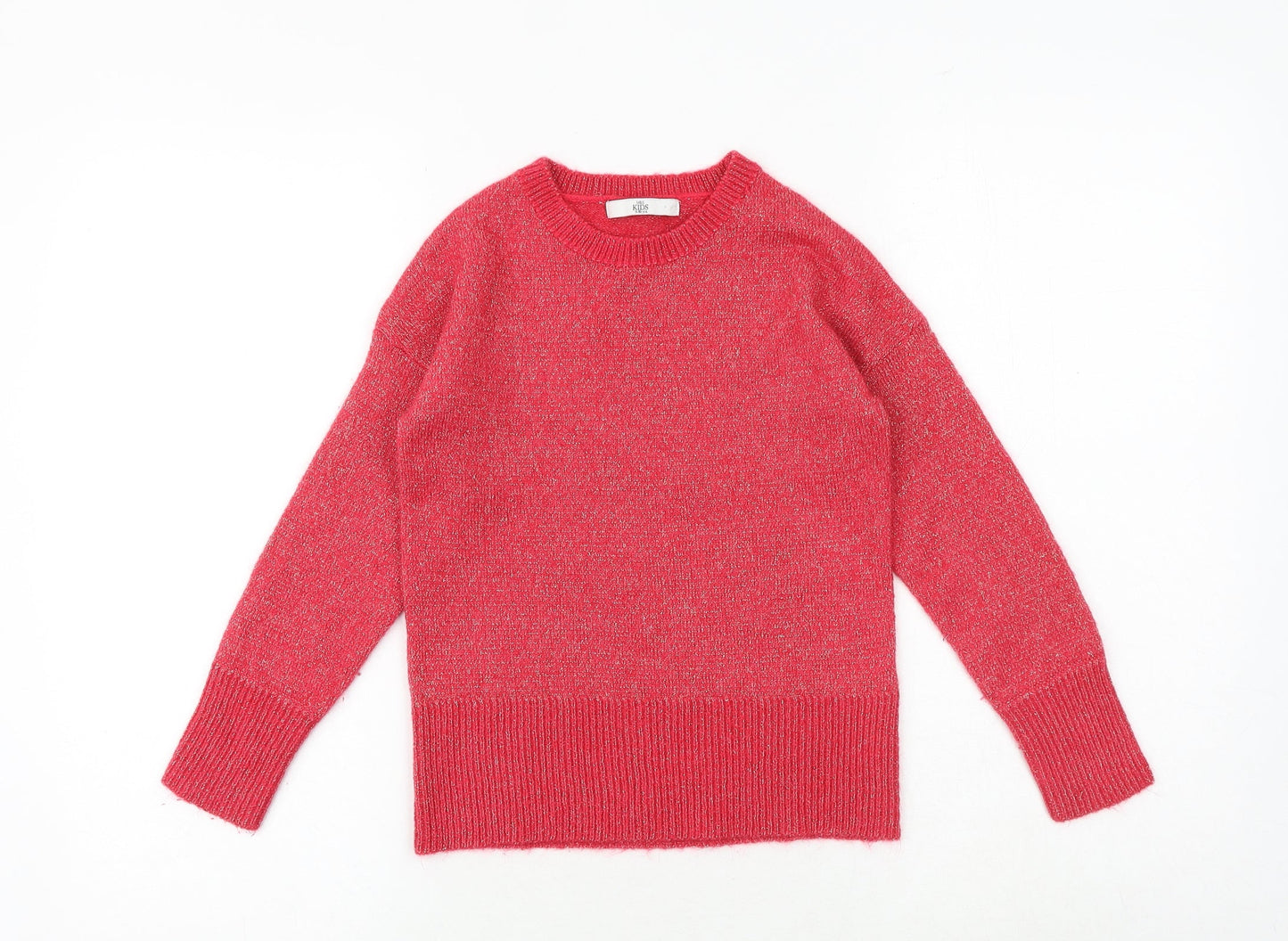 Marks and Spencer Girls Pink Round Neck Acrylic Pullover Jumper Size 9-10 Years Pullover