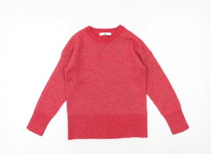 Marks and Spencer Girls Pink Round Neck Acrylic Pullover Jumper Size 9-10 Years Pullover