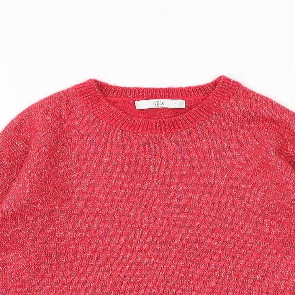 Marks and Spencer Girls Pink Round Neck Acrylic Pullover Jumper Size 9-10 Years Pullover