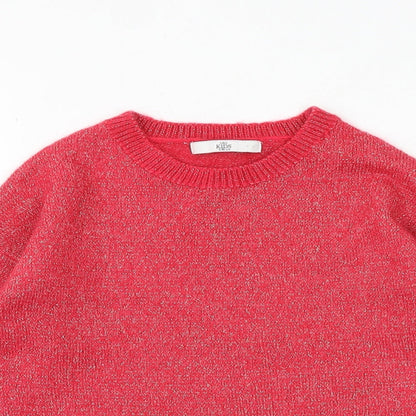 Marks and Spencer Girls Pink Round Neck Acrylic Pullover Jumper Size 9-10 Years Pullover