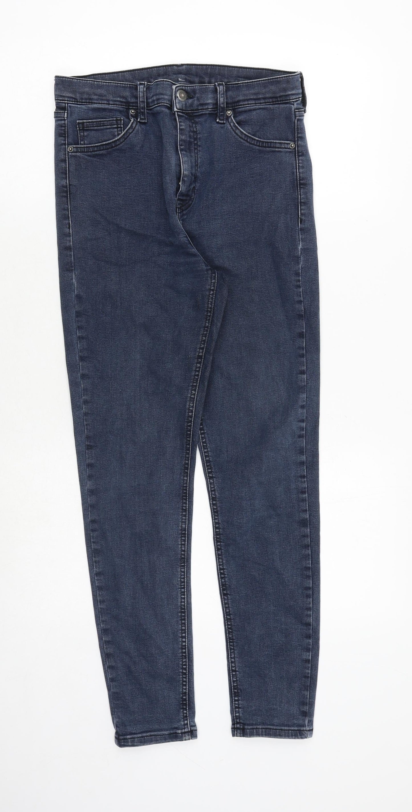 Topshop Womens Blue Cotton Skinny Jeans Size 30 in Extra-Slim Zip