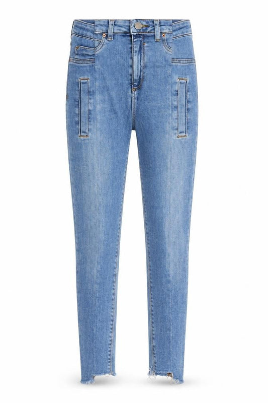 Front view of ASOS women’s blue cotton skinny jeans, size UK 26, in regular zip