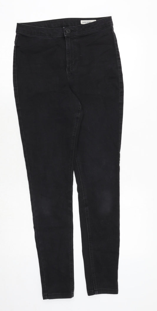 Marks and Spencer Womens Black Cotton Skinny Jeans Size 12 Regular Zip