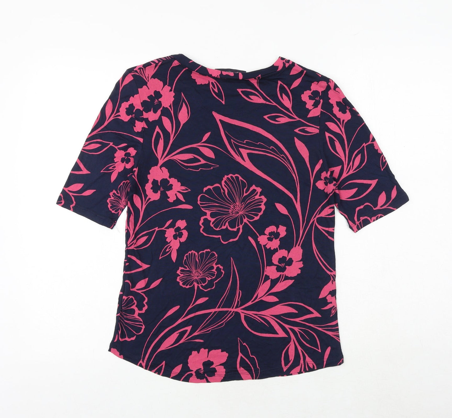 Marks and Spencer Womens Blue Floral Viscose Basic T-Shirt Size 10 Round Neck