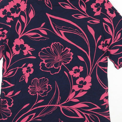Marks and Spencer Womens Blue Floral Viscose Basic T-Shirt Size 10 Round Neck