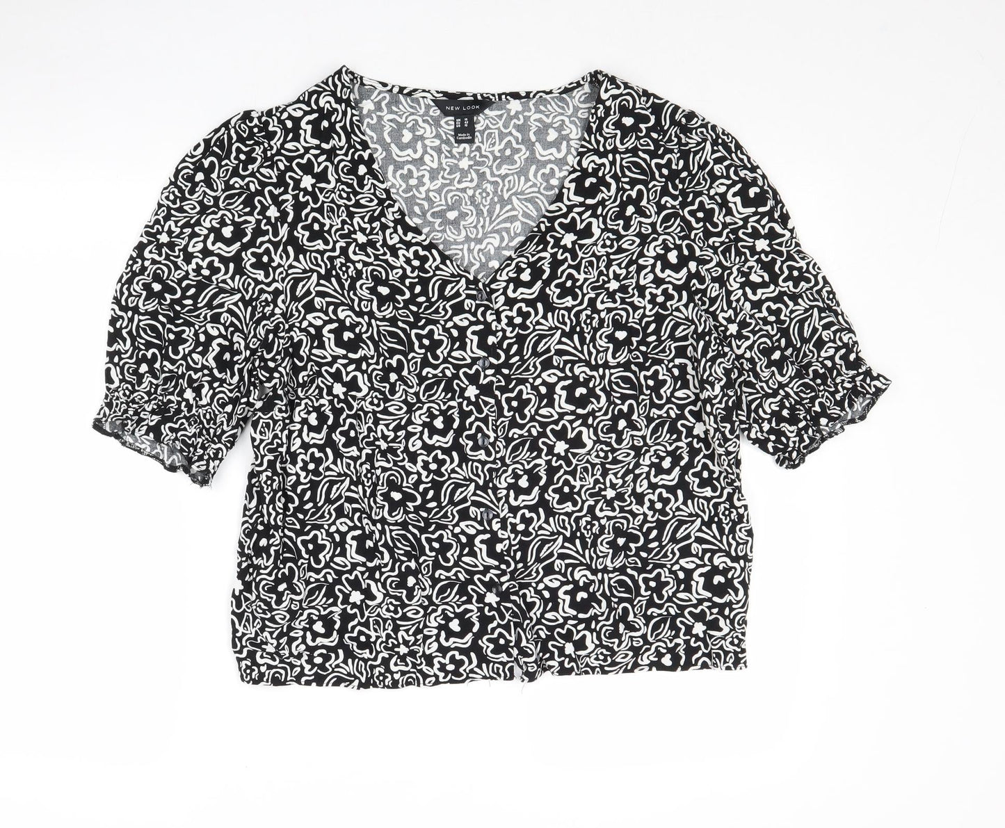 Womens UK Size 14 New Look Black Basic Button-Up