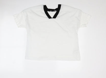 French Connection Womens White Lyocell Basic Blouse Size L V-Neck