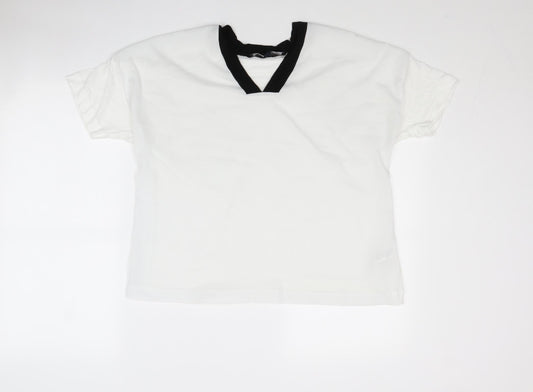 French Connection Womens White Lyocell Basic Blouse Size L V-Neck