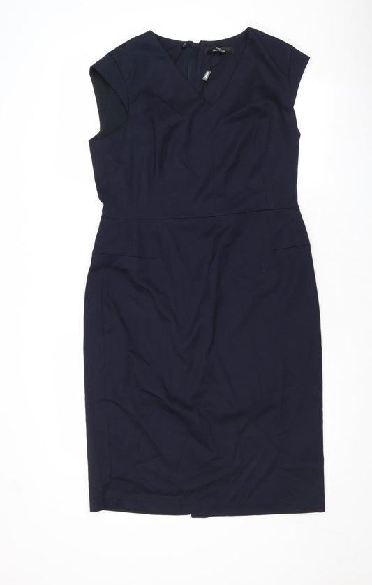 NEXT Womens Blue Polyester Pencil Dress Size 10 V-Neck Zip