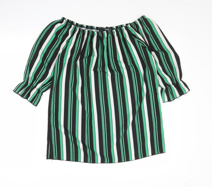 Quiz Womens Green Striped Polyester Basic Blouse Size 8 Boat Neck