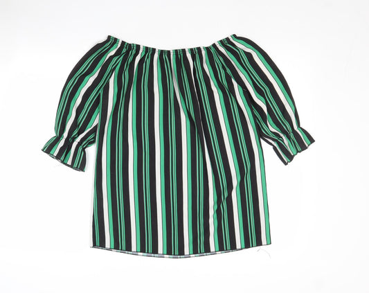 Quiz Womens Green Striped Polyester Basic Blouse Size 8 Boat Neck