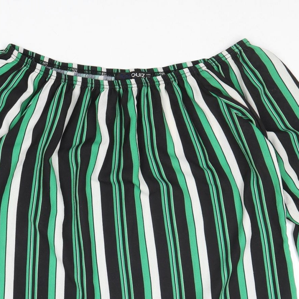 Quiz Womens Green Striped Polyester Basic Blouse Size 8 Boat Neck