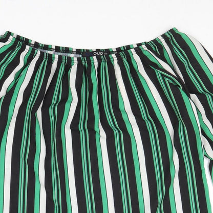 Quiz Womens Green Striped Polyester Basic Blouse Size 8 Boat Neck