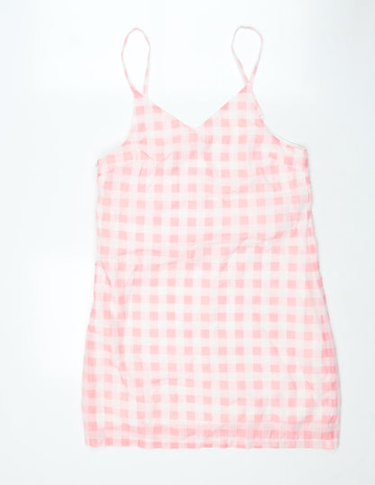 In the Style Womens Pink Check Polyester Slip Dress Size L V-Neck Zip