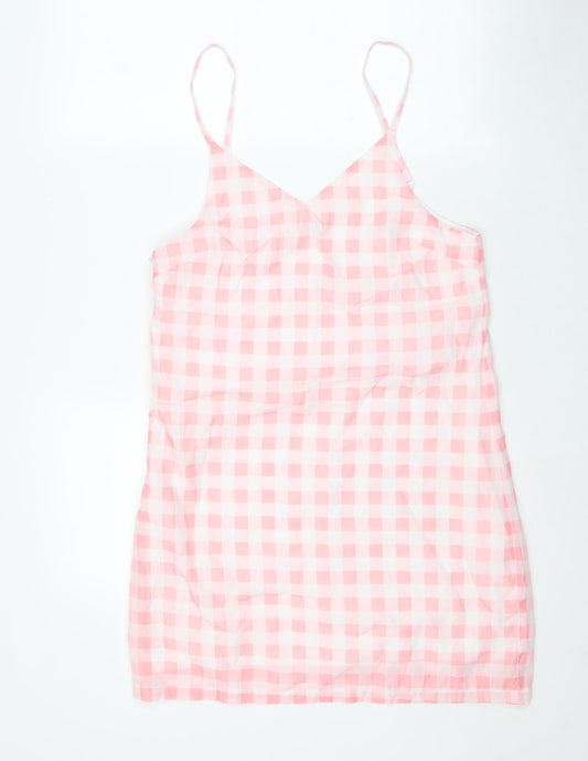 In the Style Womens Pink Check Polyester Slip Dress Size L V-Neck Zip