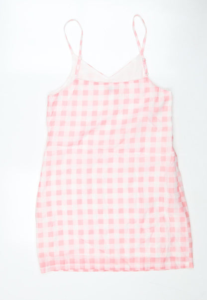 In the Style Womens Pink Check Polyester Slip Dress Size L V-Neck Zip