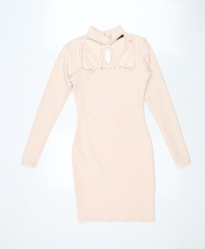 IX LONDON Womens Pink Polyester Bodycon Size 8 Round Neck Button