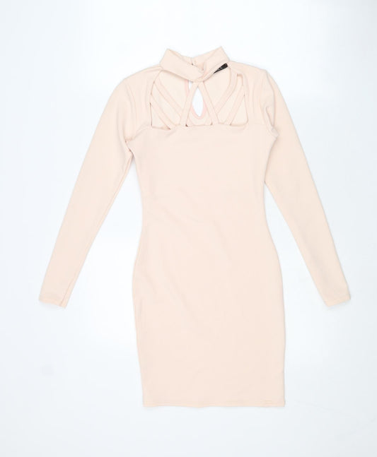 IX LONDON Womens Pink Polyester Bodycon Size 8 Round Neck Button