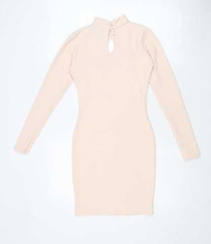 IX LONDON Womens Pink Polyester Bodycon Size 8 Round Neck Button