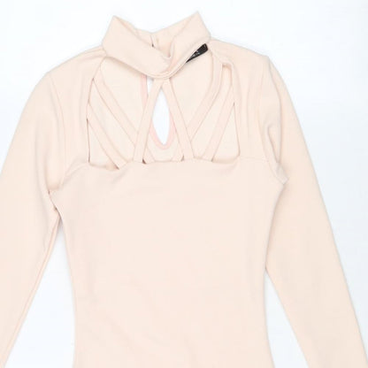 IX LONDON Womens Pink Polyester Bodycon Size 8 Round Neck Button