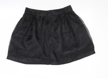 Pure Oxygen Womens Black Geometric Polyester Skater Skirt Size 32 in Zip