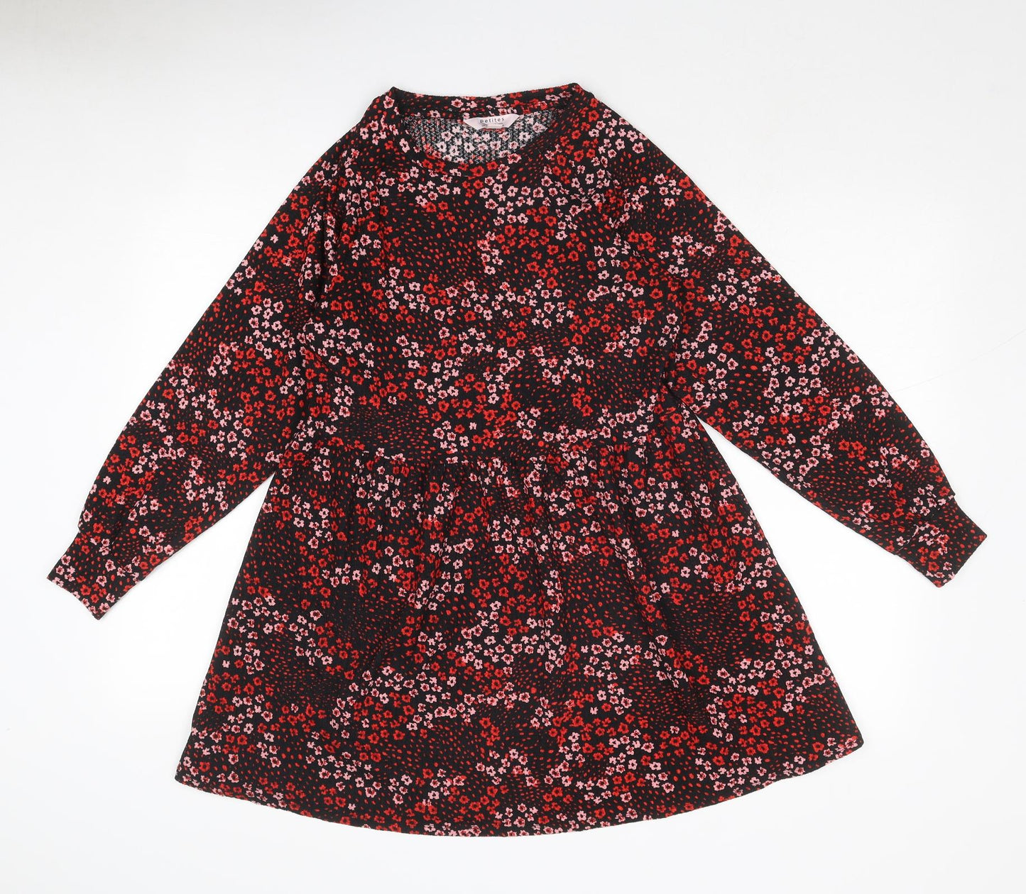 Miss Selfridge Womens Red Floral Polyester Skater Dress Size 4 Round Neck Pullover