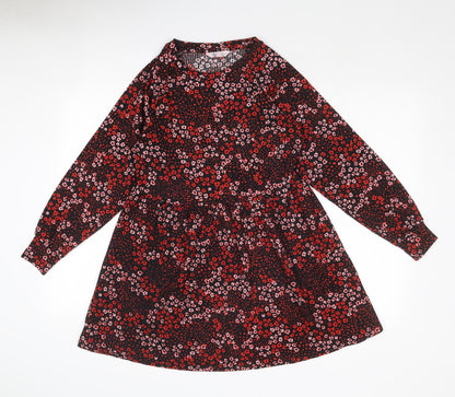 Miss Selfridge Womens Red Floral Polyester Skater Dress Size 4 Round Neck Pullover