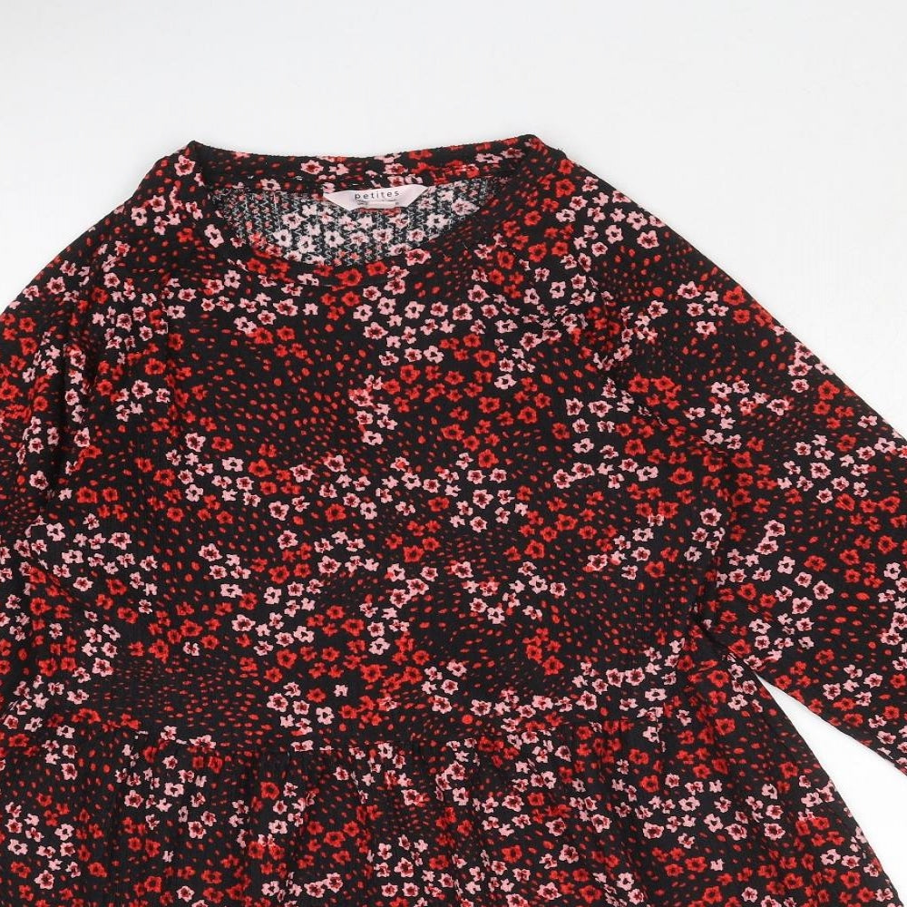 Miss Selfridge Womens Red Floral Polyester Skater Dress Size 4 Round Neck Pullover