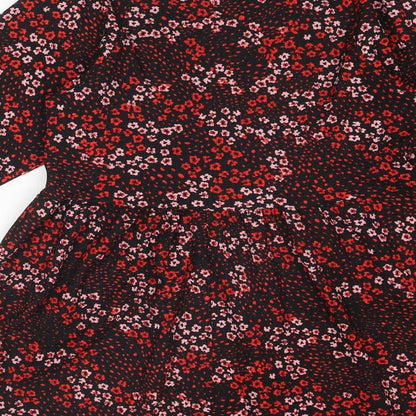 Miss Selfridge Womens Red Floral Polyester Skater Dress Size 4 Round Neck Pullover