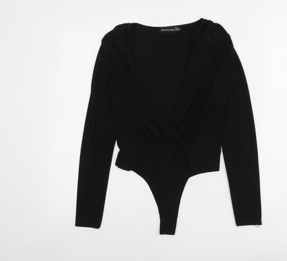 PRETTYLITTLETHING Womens Black Polyester Bodysuit One-Piece Size 8 Snap - Wrap Front
