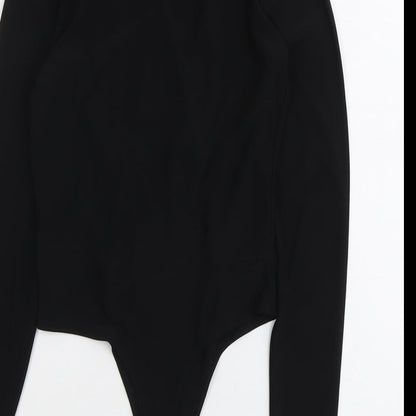 PRETTYLITTLETHING Womens Black Polyester Bodysuit One-Piece Size 8 Snap - Wrap Front