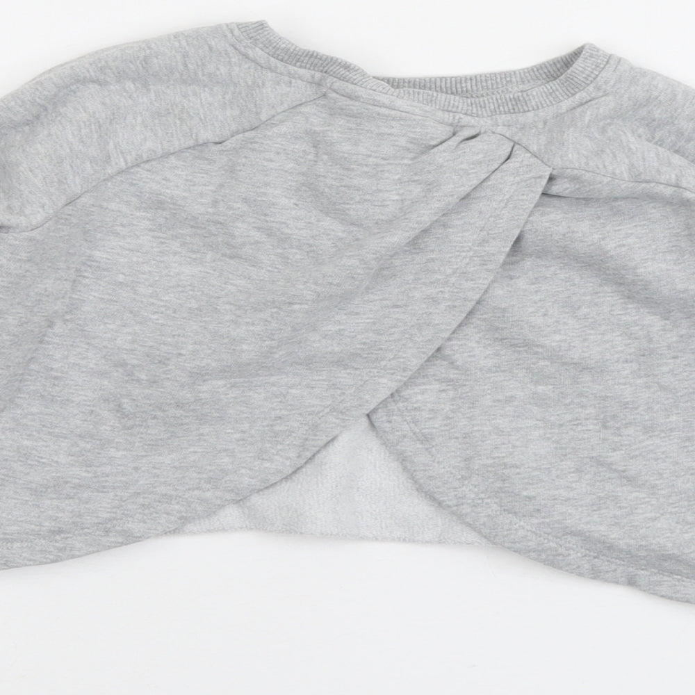 NEXT Girls Grey Cotton Pullover Sweatshirt Size 8 Years Pullover - Wrap Back Detail