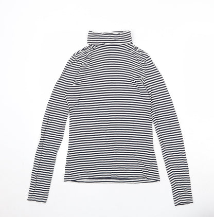 H&M Womens Black Striped Viscose Basic T-Shirt Size S Roll Neck