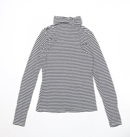 H&M Womens Black Striped Viscose Basic T-Shirt Size S Roll Neck